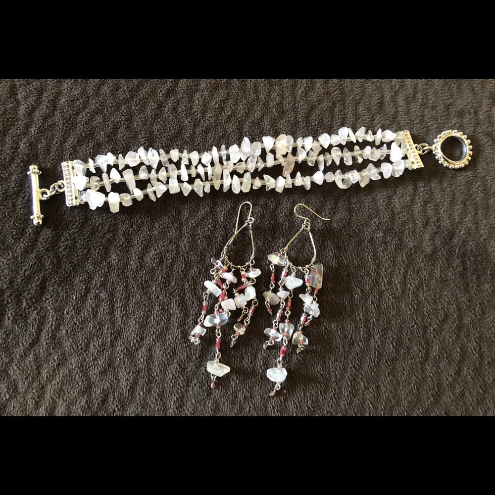 Rose Quartz bracelet and earrings set